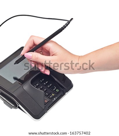 payment terminal, digital electronic signature on white background isolated