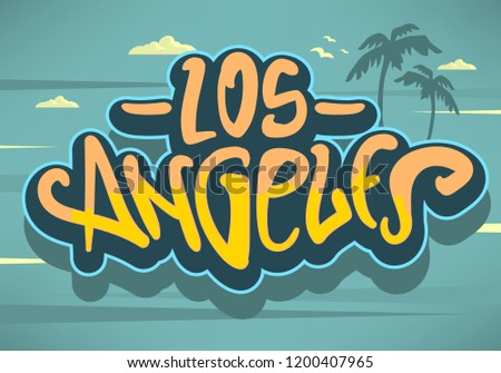 Los Angeles California  Label Sign  Logo Hand Drawn Lettering Modern Calligraphy for t shirt or sticker Vector Image Imagine de stoc © 