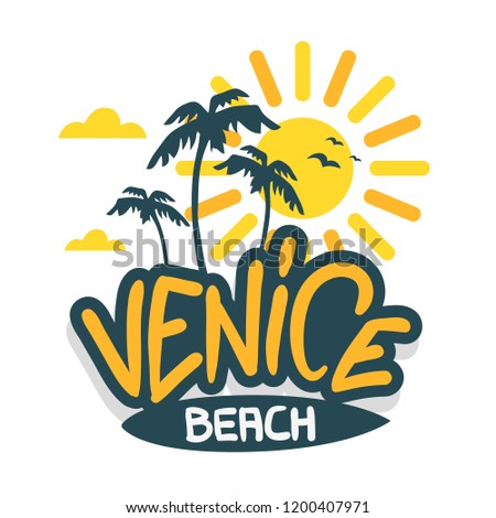 Venice Beach Los Angeles California  Label Sign  Logo Hand Drawn Lettering Modern Calligraphy for t shirt or sticker Vector Image Imagine de stoc © 