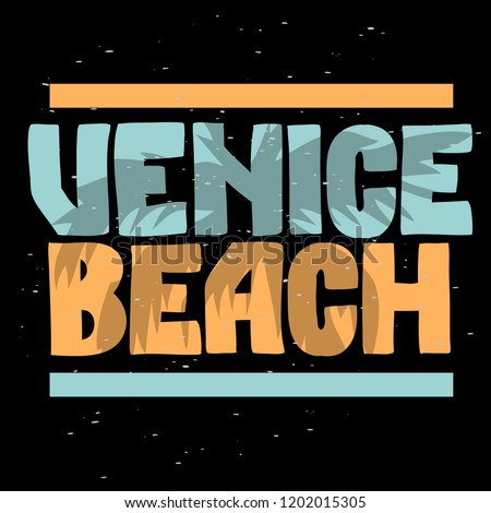 Venice Beach Los Angeles California Palm Tree  Label Sign  Logo Hand Drawn Lettering Modern Calligraphy for t shirt or sticker Vector Image Imagine de stoc © 