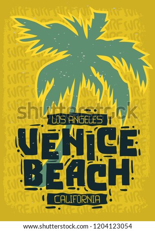 Venice Beach Los Angeles California Palm Tree  Label Sign  Logo Hand Drawn Lettering  for t shirt or sticker Poster for Promotion Ads Vector Image Imagine de stoc © 
