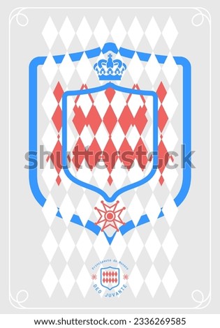 Monaco, Principality of Monaco Related Minimalistic Poster Design, Coat Of Arms of Monaco, Traditional Pattern Aesthetic, Vector Graphic