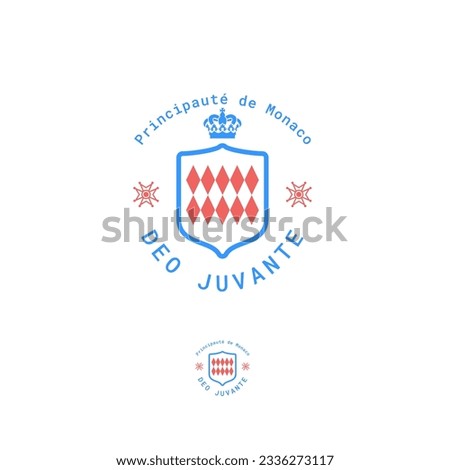Monaco, Principality of Monaco Related Minimalistic Logo Badge Emblem Design, Coat Of Arms of Monaco, Traditional Pattern Aesthetic, Deo Juvante Tagline  Motto in Latin Included, Vector Graphic