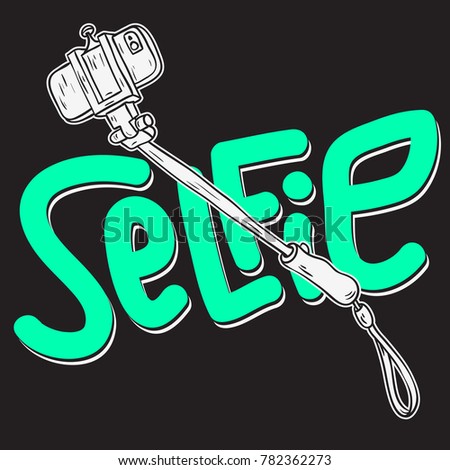 Selfie Stick Design Isolated Artistic Cartoon Hand Drawn Sketchy Line Art Style Drawings Illustrations. Vector Graphic.