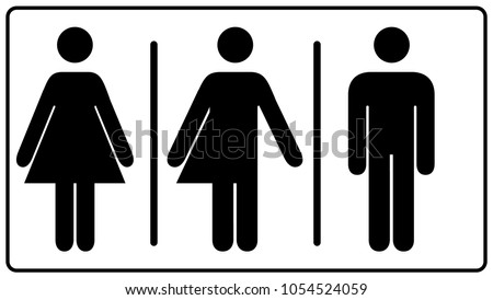 All gender restroom sign. Male, female transgender. Vector illustration. Black symbols isolated on white. Mandatory banner. Set of female, male and transgender people silhouettes