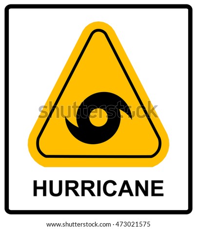 Hurricane Warning Sign. Vector warning banner with symbol in yellow triangle isolated on white.