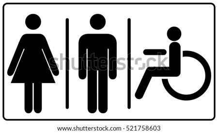 Vector mens and womens disabled restroom signage set - man, womam printable restroom symbol, toilette signs. black silhouettes of people. Vector illustration