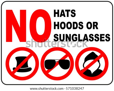 No aviator sunglasses, no hats, no hoods sign, red prohibition circle icon on white background. Not allowed symbol. Forbidden entry. Ban. Vector illustration
