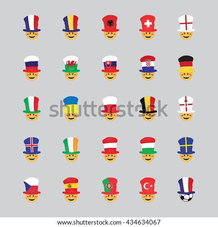 Set of football fan icon vector isolated on gray background. Emoji vector. Euro 2016 smile icon set. Emoticon icon web.