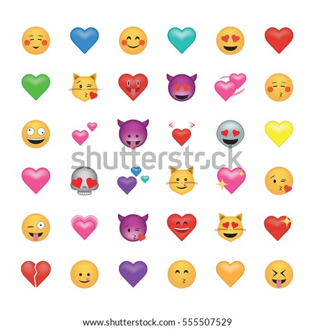 Set of emoticon with hearts isolated on white background. 
Emoji vector. Smile icon collection. Emoticon icon web. Love style.