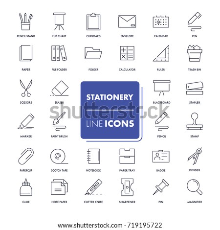 Line icons set. Stationery pack. Vector illustration.