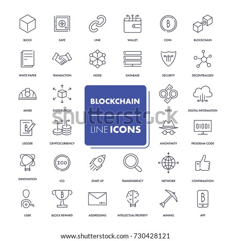 Line icons set. Blockchain pack. Vector illustration. Vector illustration with elements for crypto technology.