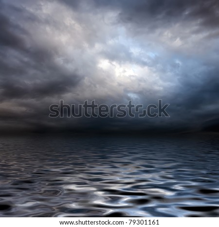 dark storm sky over water surface with artistic shadows added