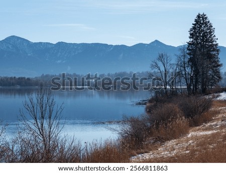 Image, Stock Photo The Staffelsee during a threatening storm in Seehausen near Murnau in the district of Garmisch-Partenkirchen in Upper Bavaria, photographed in classic black and white