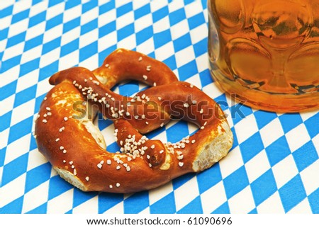 Bavarian pretzel and beer at the festival \