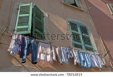 Washing on the line in the old town of \
