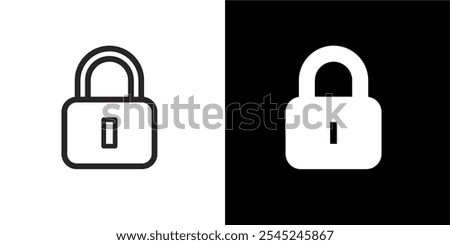 Lock icon flat black and white. Padlock open and closed. Locked and unlocked icon. Security symbol. Vector illustration.