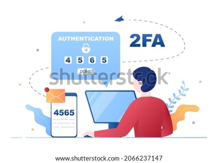 2FA Two Steps Authentication Password Secure Notice Login Verification or SMS with Code a Smartphone for Website in Flat Vector Illustration