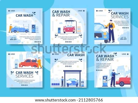 Car Wash Service Post Template Flat Design Illustration Editable of Square Background Suitable for Social media or Web Internet Ads