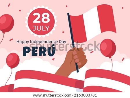 Felices Fiestas Patrias or Peruvian Independence Day Cute Cartoon Illustration with Flag for National Holiday Peru Celebration on 28 july in Flat Style Background