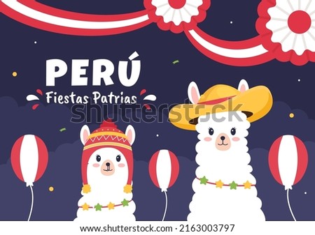Felices Fiestas Patrias or Peruvian Independence Day Cute Cartoon Illustration with Flag for National Holiday Peru Celebration on 28 july in Flat Style Background