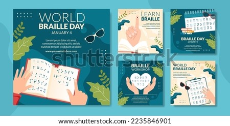 World Braille Day Social Media Post Flat Cartoon Hand Drawn Templates Illustration