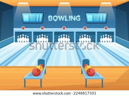 Bowling Game Illustration with Pins, Balls and Scoreboards in a Sport Club for Web Banner or Landing Page in Flat Cartoon Hand Drawn Templates