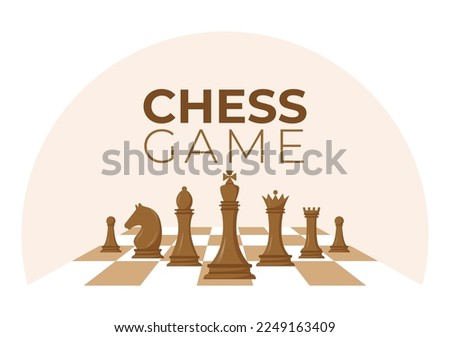 Chequered Chess Board Illustration with Black and White Pieces for Hobby or Tournament for Web Banner in Cartoon Hand Drawn Templates