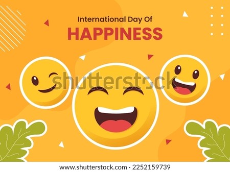World Happiness Day with Smiling Face Flat Cartoon Background Hand Drawn Templates Illustration
