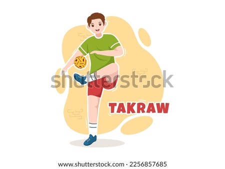 Sepak Takraw Illustration with Athlete Playing Kick Ball on Court in Flat Sports Game Competition Cartoon Hand Drawn for Landing Page Template