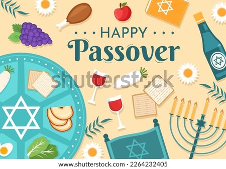 Happy Passover Illustration with Wine, Matzah and Pesach Jewish Holiday for Web Banner or Landing Page in Flat Cartoon Hand Drawn Templates