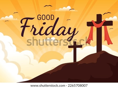 Happy Good Friday Illustration with Christian Holiday of Jesus Christ Crucifixion in Flat Cartoon Hand Drawn for Web Banner or Landing Page Templates