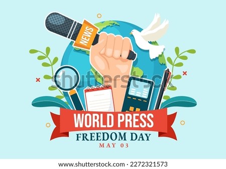 World Press Freedom Day on May 3 Illustration with Hands Holding News Microphones for Web Banner or Landing Page in Flat Cartoon Hand Drawn Templates