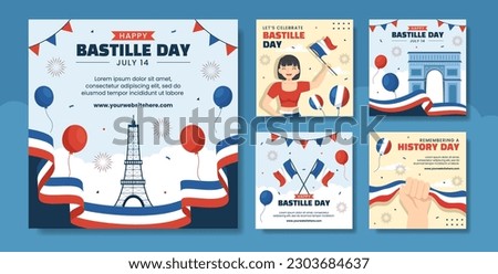 Happy Bastille Day Social Media Post Illustration Flat Cartoon Hand Drawn Templates Background