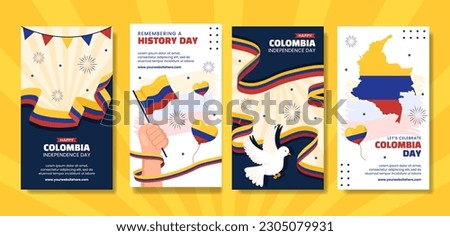 Colombia Independence Day Social Media Stories Cartoon Hand Drawn Templates Background Illustration