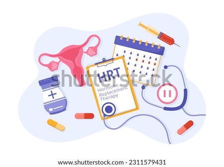 HRT or Hormone Replacement Therapy Acronym Vector Illustration with Treatment and Hormone Medication in Healthcare Cartoon Hand Drawn Templates