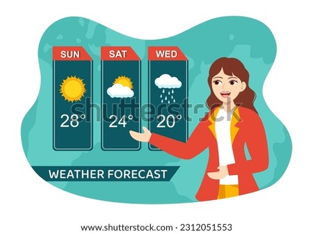 Meteorologist Vector Illustration with Weather Forecast and Atmospheric Precipitation Map in Flat Cartoon Hand Drawn Landing Page Templates