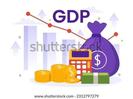 GDP or Gross Domestic Product Vector Illustration with Economic Growth Column and Market Productivity Chart in Flat Cartoon Hand Drawn Templates