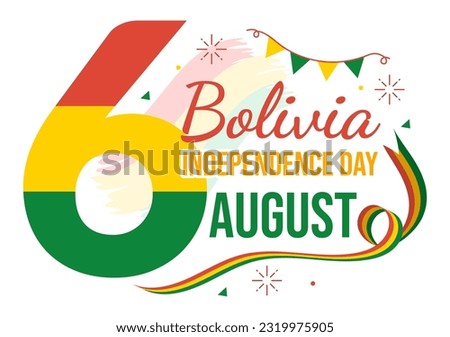 Bolivia Independence Day Vector Illustration on 6 August with festival National Holiday in Flat Cartoon Hand Drawn Landing Page Background Templates