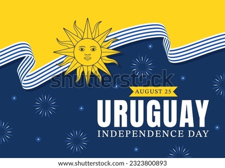 Happy Uruguay Independence Day Vector Illustration on 25 August with Waving Flag in National Holiday Flat Cartoon Hand Drawn Templates