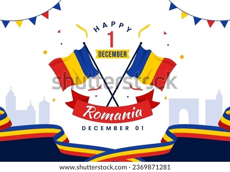 Romania National Day Vector Illustration on 1st December with Waving Flag Background in Romanian Great Union Memorial holiday Flat Cartoon Design