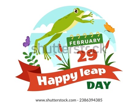 Happy Leap Day Vector Illustration on 29 February with Jumping Frogs and Pond Background in Holiday Celebration Flat Cartoon Design