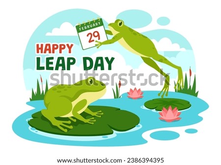 Happy Leap Day Vector Illustration on 29 February with Jumping Frogs and Pond Background in Holiday Celebration Flat Cartoon Design