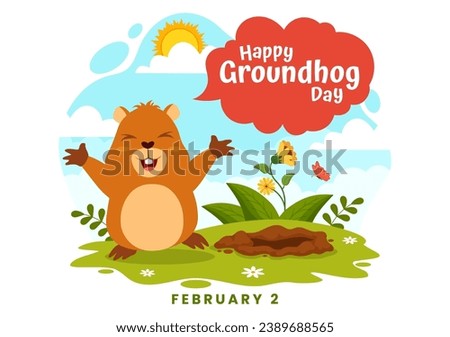 Happy Groundhog Day Vector Illustration on February 2 with a Groundhog Animal Emerged from the Hole Land and Garden in Background Cartoon Design