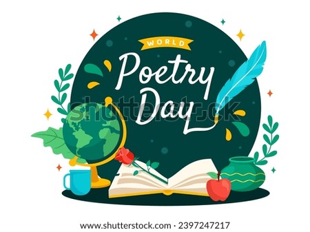 World Poetry Day Vector Illustration on March 21 with a Quill, Ink, Paper, Typewriter and Book to Writing in Literature Flat Cartoon Background