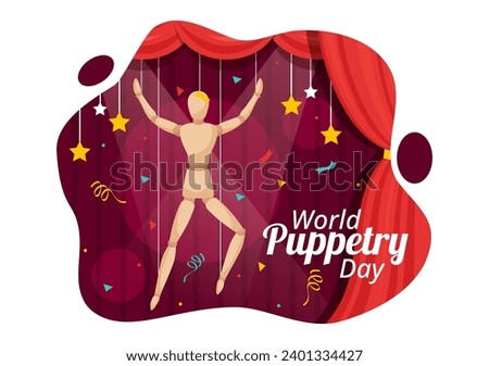 World Puppetry Day Vector Illustration on March 21 for Puppet Festivals which is moved by the Fingers Hands in Flat Kids Cartoon Background Design
