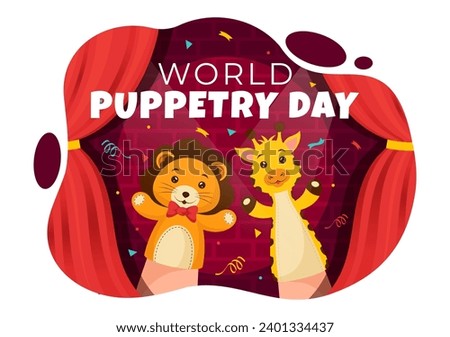 World Puppetry Day Vector Illustration on March 21 for Puppet Festivals which is moved by the Fingers Hands in Flat Kids Cartoon Background Design
