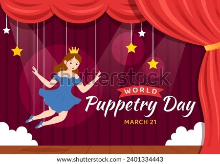 World Puppetry Day Vector Illustration on March 21 for Puppet Festivals which is moved by the Fingers Hands in Flat Kids Cartoon Background Design
