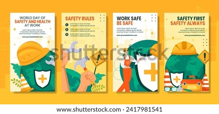 Safety and Health at Work Day Social Media Stories Cartoon Templates Background Illustration