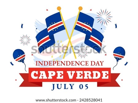 Happy Cape Verde Independence Day Vector Illustration on July 5 with Waving Flag and Ribbon in National Holiday Flat Cartoon Background